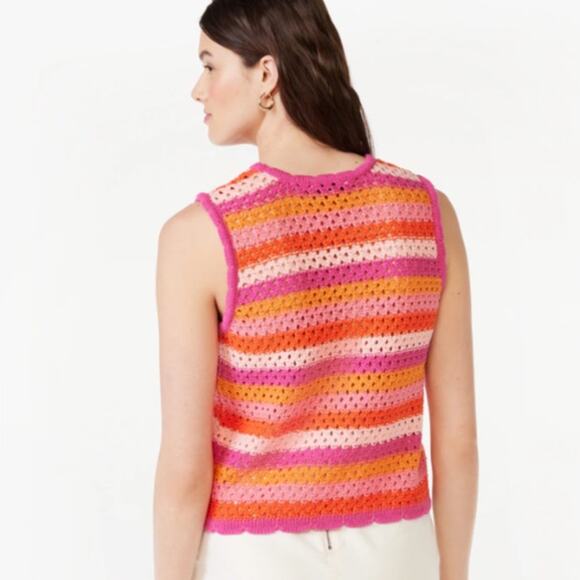 NWT Free Assembly Women Sleeveless‎ Striped Crochet Knit Sweater Top Size S Pink - Picture 2 of 6